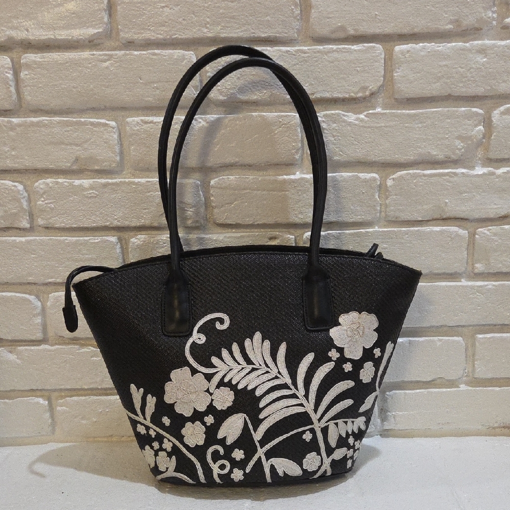 Cole Haan Black Tote with White Floral Accents